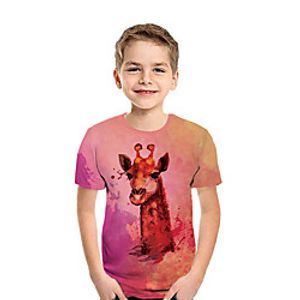 Kids Boys' T shirt Tee Short Sleeve Deer 3D Print Animal Red Children Tops Summer Active Daily Wear Regular Fit 3-12 Years Lightinthebox