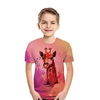 Kids Boys' T shirt Tee Short Sleeve Deer 3D Print Animal Red Children Tops Summer Active Daily Wear Regular Fit 3-12 Years Lightinthebox - thumbnail
