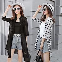 Women's Coat Casual / Daily Spring  Summer Long Coat Shirt Collar Regular Fit Casual Jacket Pattern Others lattice Green flower miniinthebox - thumbnail