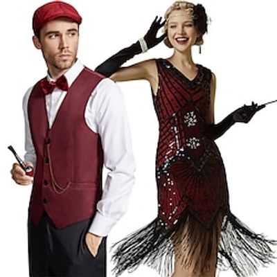 Retro Vintage Roaring 20s 1920s Flapper Dress Outfits Waistcoat Couples Costumes The Great Gatsby Gentleman Men's Women's Sequins Tassel Fringe Cosplay Costume New Year Party Prom Costume Lightinthebox