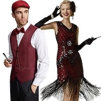 Retro Vintage Roaring 20s 1920s Flapper Dress Outfits Waistcoat Couples Costumes The Great Gatsby Gentleman Men's Women's Sequins Tassel Fringe Cosplay Costume New Year Party Prom Costume Lightinthebox - thumbnail