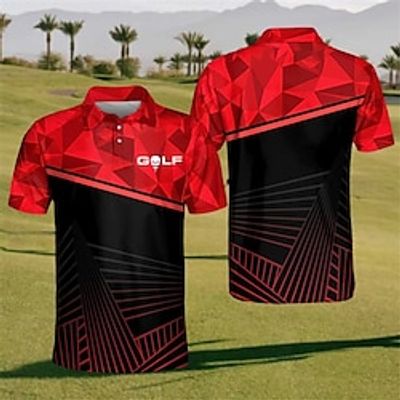 Men's Button Up Polos Lapel Polo Polo Shirt Golf Shirt Letter Graphic Prints Geometry Turndown Yellow Red Blue Green Outdoor Street Short Sleeves Print Clothing Apparel Sports Fashion Streetwear Lightinthebox