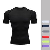 Men's T shirt Tee Gym Shirt Compression Shirt Fitness Shirt Men Tops Crew Neck Short Sleeve Sports  Outdoor Vacation Going out Casual Daily Quick dry Sweat wicking Breathable Soft Plain Black White Lightinthebox - thumbnail