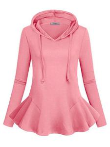 Solid Color Pleated Women Hoodies