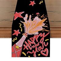 Happy New Year Cartoon Table Runner Restaurant Simple Decoration Linen Printing Table Runner Lightinthebox - thumbnail
