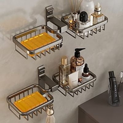 Soap Box Hole Free Wall Mounted Asphalt Fertilizer Soap Rack Space Aluminum Bathroom Storage Rack Household Soap Box Toilet miniinthebox Soap Box Hole Free Wall Mounted Asphalt Fertilizer Soap Rack Space Aluminum Bathroom Storage Rack Household Soap Box Toilet miniinthebox