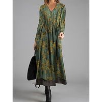 Women's Swing Dress Emerald Green Dress Midi Dress Green Long Sleeve Print Print Fall Winter V Neck Stylish Modern 2022 S M L XL 2XL 3XL Lightinthebox - thumbnail