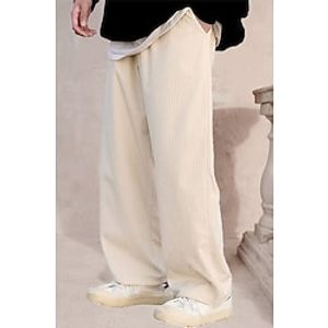 Men's Sweatpants Wide Leg Sweatpants Corduroy Pants Trousers Pocket Drawstring Elastic Waist Plain Comfort Breathable Outdoor Daily Going out Fashion Casual Black Khaki Lightinthebox