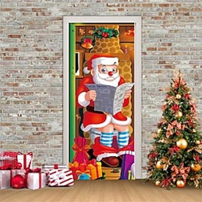 Christmas 3D Stickers Waterproof Door Stickers Xmas Door Mural Peel Self Adhesive Wallpaper PVC Sticker Removable Wall Decal for Home Office Decoration miniinthebox