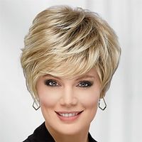 Victoria WhisperLite Wig Edgy Short Pixie Wig with An Asymmetrical Fringe and Rich Feathery Layers/Multi-tonal Shades of Blonde Silver Brown and Red miniinthebox