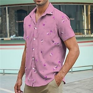 Men's Shirt Floral Graphic Prints Turndown Pink Gray Street Casual Short Sleeves Button-Down Print Clothing Apparel Fashion Streetwear Designer Soft miniinthebox