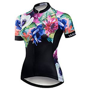 21Grams Women's Short Sleeve Cycling Jersey Summer Spandex Polyester Black / Red Floral Botanical Bike Jersey Top Mountain Bike MTB Road Bike Cycling Quick Dry Moisture Wicking Breathable Sports miniinthebox