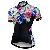 21Grams Women's Short Sleeve Cycling Jersey Summer Spandex Polyester Black / Red Floral Botanical Bike Jersey Top Mountain Bike MTB Road Bike Cycling Quick Dry Moisture Wicking Breathable Sports miniinthebox - thumbnail