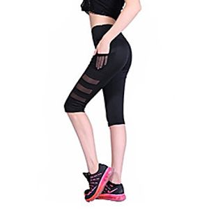 High Waisted Workout Mesh Cutout Leggings with Pockets Sports Capris Yoga Pants for Women Black Lightinthebox