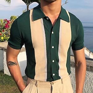 Men's Sweater Cardigan Knit Knitted Striped Shirt Collar Stylish Vintage Style Daily Wear Clothing Apparel Winter Summer Green M L XL Lightinthebox