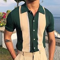 Men's Sweater Cardigan Knit Knitted Striped Shirt Collar Stylish Vintage Style Daily Wear Clothing Apparel Winter Summer Green M L XL Lightinthebox - thumbnail