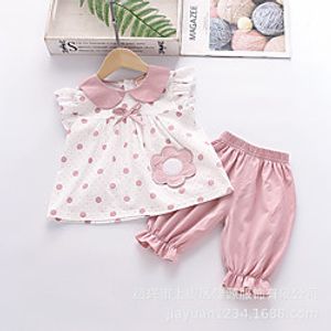 [12m-4y]girls cute flower polka dot short-sleeved top shorts set Lightinthebox