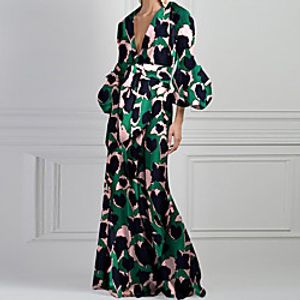 Sheath  Column Bohemian Floral Holiday Prom Dress V Neck 34 Length Sleeve Floor Length Nylon with Pattern  Print 2021 Lightinthebox