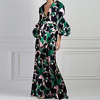 Sheath  Column Bohemian Floral Holiday Prom Dress V Neck 34 Length Sleeve Floor Length Nylon with Pattern  Print 2021 Lightinthebox - thumbnail