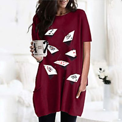 Women's T shirt Dress Graphic 3D Round Neck Tops Basic Basic Top Black Wine Army Green miniinthebox