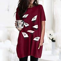 Women's T shirt Dress Graphic 3D Round Neck Tops Basic Basic Top Black Wine Army Green miniinthebox - thumbnail