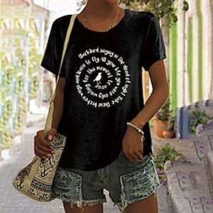 Women's T shirt Tee Black Pink Yellow Graphic Letter Print Short Sleeve Daily Holiday Basic Round Neck Regular Painting S Lightinthebox