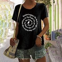 Women's T shirt Tee Black Pink Yellow Graphic Letter Print Short Sleeve Daily Holiday Basic Round Neck Regular Painting S Lightinthebox - thumbnail