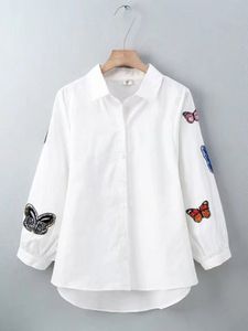 Embroidery Butterfly Lapel Long Sleeve Shirt