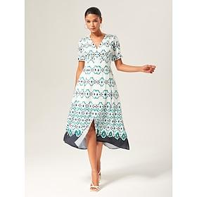 Geometric Rayon V-Neck Midi Dress