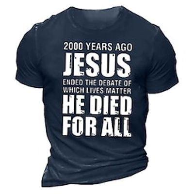 2000 Years Ago Jesus Fashion Designer Casual Men's 3D Print Short Sleeve Shirt T shirt Tee Top Daily Holiday Vacation T shirt Black Navy Blue Short Sleeve Crew Neck Shirt Summer Lightinthebox
