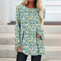 Women's Shift Dress Knee Length Dress Green Pink Long Sleeve Floral Print Fall Spring Crew Neck Casual Vacation 2022 S M L XL XXL 3XL Lightinthebox - thumbnail