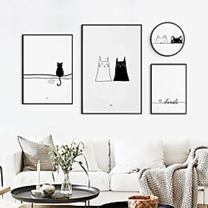 Wall Art Canvas Prints Painting Artwork Picture Nursery Black White Cat Bird Home Decoration Dcor Rolled Canvas No Frame Unframed Unstretched Lightinthebox