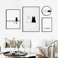 Wall Art Canvas Prints Painting Artwork Picture Nursery Black White Cat Bird Home Decoration Dcor Rolled Canvas No Frame Unframed Unstretched Lightinthebox - thumbnail