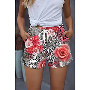 Women's Stylish Basic Comfort Beach Weekend Active Pants Flower / Floral Leopard Colorful Short Sporty Elastic Drawstring Design Print Blushing Pink miniinthebox