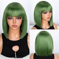 Halloween  Christmas wigs Straight Bob Wig Green Synthetic Hair Wig Short Straight Colored Synthetic Wig with bangs for Women Lightinthebox - thumbnail