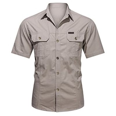 Men's Button Up Shirt Work Shirt Casual Shirt Plain Turndown Green Black Blue Yellow Army Green Street Casual Short Sleeve Button-Down Clothing Apparel Cotton Fashion Classic Comfortable Lightinthebox