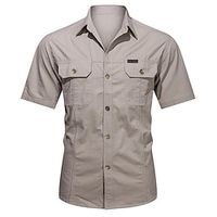 Men's Button Up Shirt Work Shirt Casual Shirt Plain Turndown Green Black Blue Yellow Army Green Street Casual Short Sleeve Button-Down Clothing Apparel Cotton Fashion Classic Comfortable Lightinthebox - thumbnail