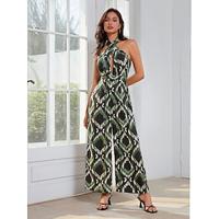 Satin Geometric Halterneck Crisscross Jumpsuit