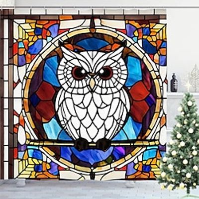 Stained Glass Owl Bathroom Deco Shower Curtain with Hooks Bathroom Decor Waterproof Fabric Shower Curtain Set with12 Pack Plastic Hooks miniinthebox