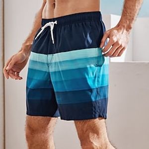 Men's Board Shorts Swim Shorts Swim Trunks Summer Shorts Beach Shorts Drawstring with Mesh lining Elastic Waist Stripe Graphic Prints Quick Dry Short Casual Daily Holiday Boho Hawaiian Blue Lightinthebox