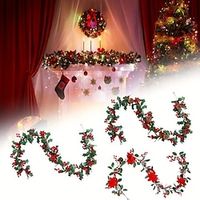 Red Berry Christmas Garland With Pine Cones And Poinsettia, Artificial Berries Garland Poinsettia Christmas Decorations For Indoor Outdoor Fireplace Winter Holiday Xmas Home Decor miniinthebox - thumbnail