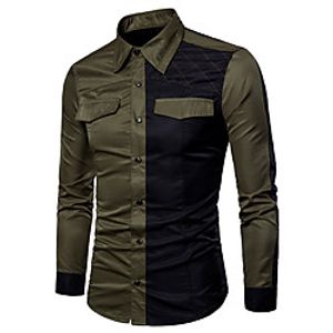 Men's Shirt non-printing Color Block Patchwork Long Sleeve Casual Tops Casual Fashion Streetwear western style Army Green Khaki White miniinthebox