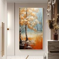 Handmade Oil Painting Canvas Wall Art Decor Original Autumn Forest Home Decor With Stretched FrameWithout Inner Frame Painting Lightinthebox - thumbnail