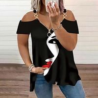 Women's T shirt Tee Black White Yellow Color Block Abstract Zipper Cut Out Short Sleeve Daily Vacation Streetwear One Shoulder Regular Plus Size L miniinthebox - thumbnail
