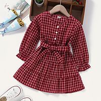 Kids Little Girls' Dress Houndstooth Letter Red Knee-length Long Sleeve Active Basic Dresses Summer Regular Fit 2-6 Years miniinthebox - thumbnail