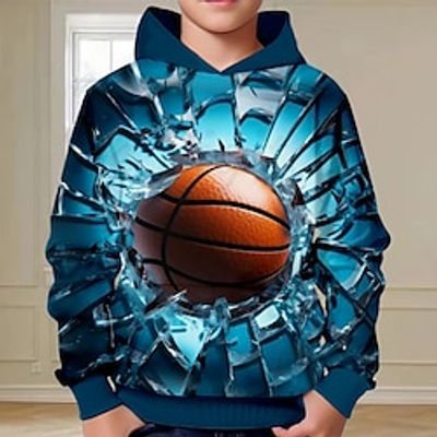 Boys 3D Basketball Hoodie Pullover Long Sleeve 3D Print Spring Fall Fashion Streetwear Cool Polyester Kids 3-12 Years Hooded Outdoor Casual Daily Regular Fit Lightinthebox
