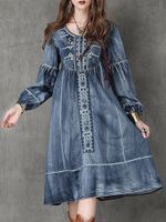 Elegant Embroidery Women Denim Dresses