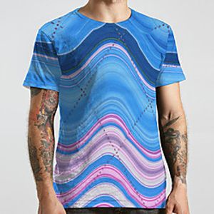 Men's Unisex Tee T shirt 3D Print Curve Graphic Prints Geometry Plus Size Print Short Sleeve Casual Tops Basic Designer Big and Tall Blue Lightinthebox