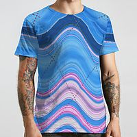 Men's Unisex Tee T shirt 3D Print Curve Graphic Prints Geometry Plus Size Print Short Sleeve Casual Tops Basic Designer Big and Tall Blue Lightinthebox - thumbnail