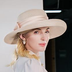 Hats Fiber Bowler / Cloche Hat Bucket Hat Straw Hat Wedding Tea Party Elegant Wedding With Bowknot Pure Color Headpiece Headwear Lightinthebox